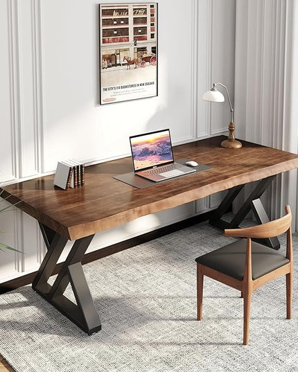 Desk / 55 inches,Solid Wood Desk Classical Style Home Office Desks/New Chinese Style Computer Table/Wooden Desk/Brown Desk (Brown-Z) - LeafyLoom