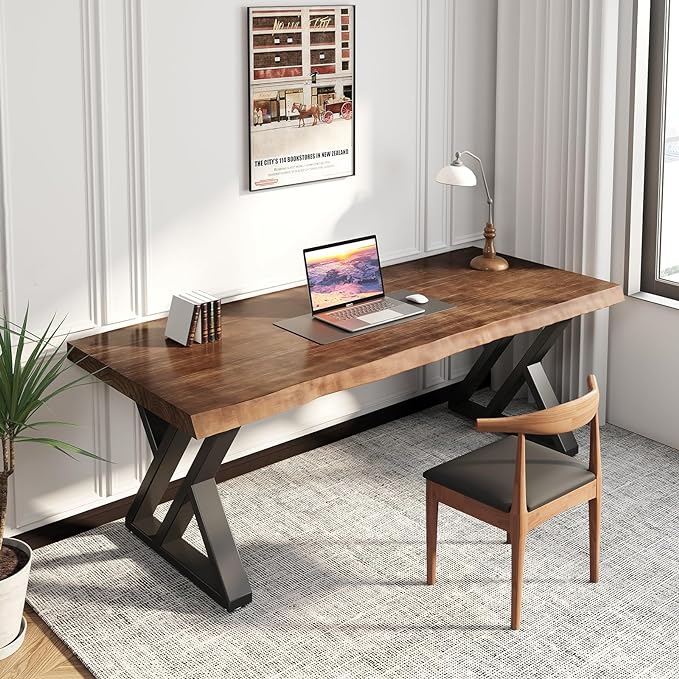 Desk / 55 inches,Solid Wood Desk Classical Style Home Office Desks/New Chinese Style Computer Table/Wooden Desk/Brown Desk (Brown-Z) - LeafyLoom
