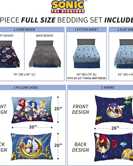 Franco Kids Bedding Super Soft Comforter and Sheet Set with Sham, 7 Piece Full Size, Sonic The Hedgehog - LeafyLoom