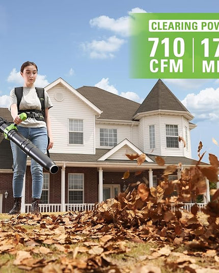 Greenworks 40V (175 MPH / 710 CFM) Dual Port Cordless Brushless Backpack Leaf Blower, (2) 8.0Ah Battery and Charger Included - LeafyLoom