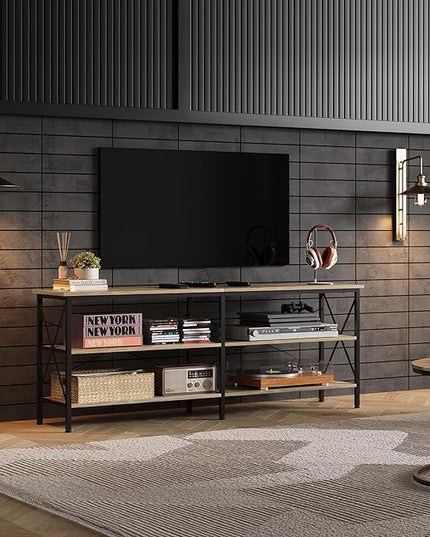 WLIVE TV Stand up to 70 Inch TV, 63" Entertainment Center, TV Media Console with 3-Tier Storage Shelves for Living Room and Bedroom, Greige - LeafyLoom