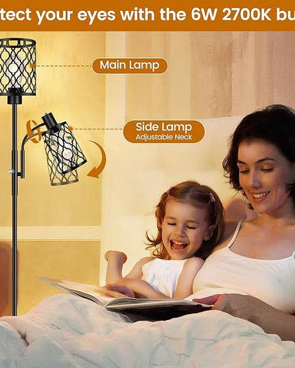 72" Farmhouse Floor Lamps for Living room, Black Floor Lamps with Adjustable Reading Lamp, 2-Light Tall Standing Lamps with 2 Edison Bulbs, Industrial Floor Lamps for Bedroom, Office, 6W, Black - LeafyLoom