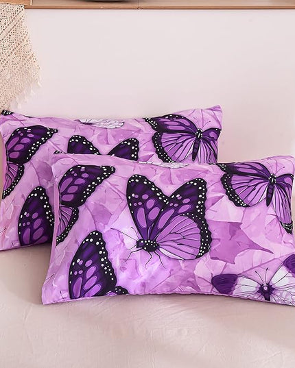 Btargot 3 Piece Purple Butterfly Girls Kids Adults Full Size Comforter Set, Lightweight Soft All Season Bedding Set with 2 Pillowcases - LeafyLoom