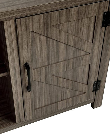 Flash Furniture Modern Farmhouse Barn Door TV Stand - Gray Wash Oak 59 Inch Entertainment Center - For TV's up to 65 Inches - Adjustable Middle Shelf - LeafyLoom