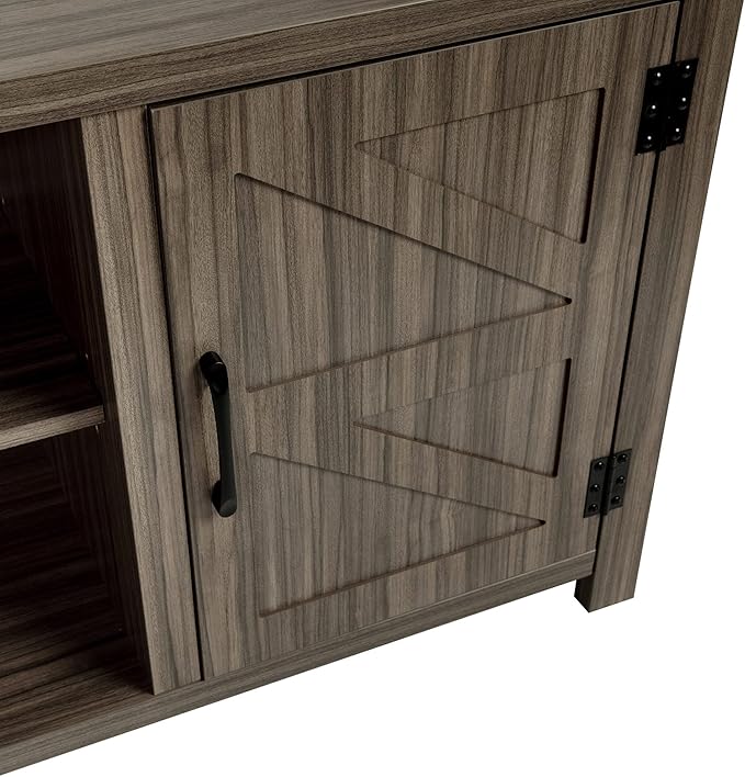 Flash Furniture Modern Farmhouse Barn Door TV Stand - Gray Wash Oak 59 Inch Entertainment Center - For TV's up to 65 Inches - Adjustable Middle Shelf - LeafyLoom