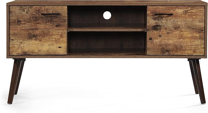 48 Inch Classic Wood TV Stand, Modern Entertainment Center Console Table with 2 Open and 2 Closed Storage Space for Livingroom Bedroom, Old Pine - LeafyLoom