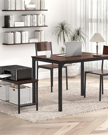 SogesHome 4-Piece Kitchen Table and 2 Chairs for 4 with Bench, Dining Table Set for Small Space, Apartment, Living-Room, Restaurant, Dark Walnut - LeafyLoom