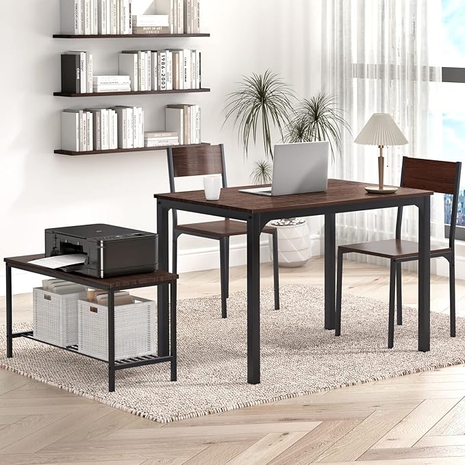 SogesHome 4-Piece Kitchen Table and 2 Chairs for 4 with Bench, Dining Table Set for Small Space, Apartment, Living-Room, Restaurant, Dark Walnut - LeafyLoom