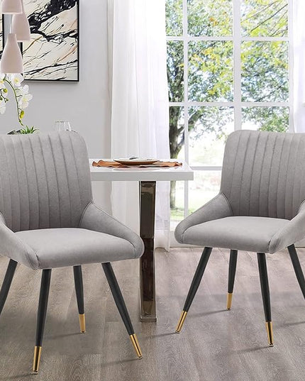 Alunaune Upholstered Grey Dining Chairs Set of 2 Modern Kitchen Chairs, Mid Century Accent Chair Faux Suede Armless Leisure Chair Living Room Desk Side Chair - LeafyLoom