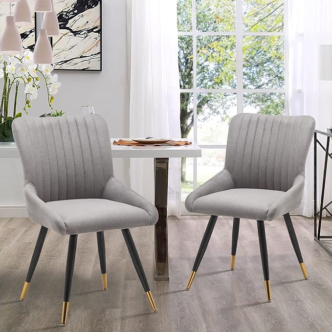 Alunaune Upholstered Grey Dining Chairs Set of 2 Modern Kitchen Chairs, Mid Century Accent Chair Faux Suede Armless Leisure Chair Living Room Desk Side Chair - LeafyLoom