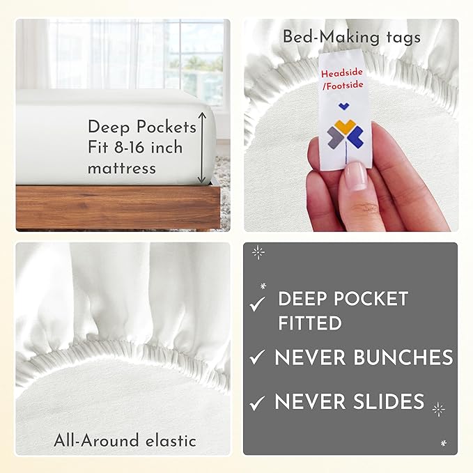 California Design Den 6-Pc King Size Sheet Set with 4 Pillowcases - Soft 400 Thread Count 100% Cotton Sheets, Cooling Sateen Weave, Luxury Deep Pocket Bedsheets Set - Ivory - LeafyLoom