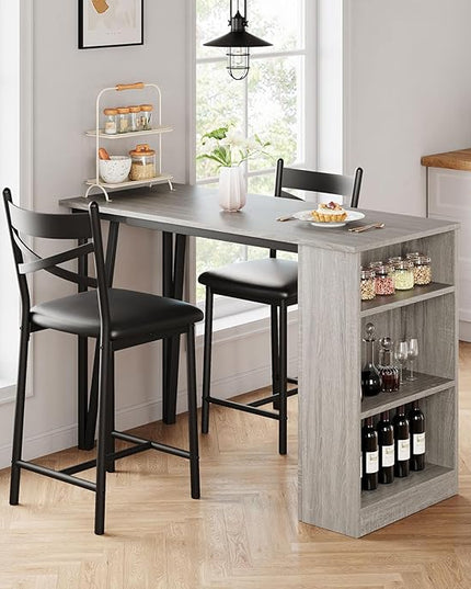 GAOMON Dining Table Set for 2, Kitchen Bar Table and Chairs for 2, Expandable Counter Height Dinner Table with 2 Chairs, Kitchen Bar Table Set with 3 Storage Shelf for Apartment - LeafyLoom