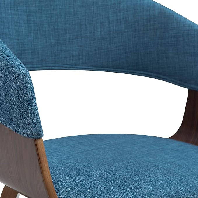 SIMPLIHOME Lowell 17 Inch Mid Century Modern Bentwood Dining Chair in Blue Linen Look Fabric, For the Dining Room - LeafyLoom