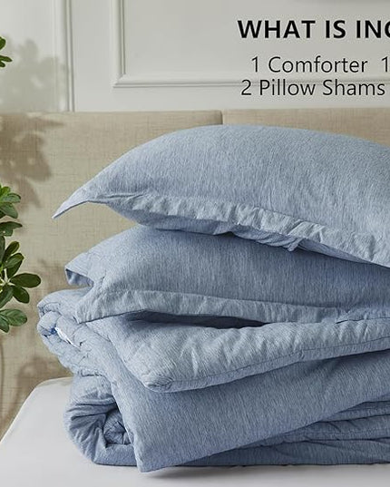 CozyLux King Size Comforter Set - 3 Pieces Blue Soft Luxury Cationic Dyeing Bedding Comforter for All Season, Breathable Lightweight Fluffy Bed Set with 1 Comforter and 2 Pillow Shams - LeafyLoom