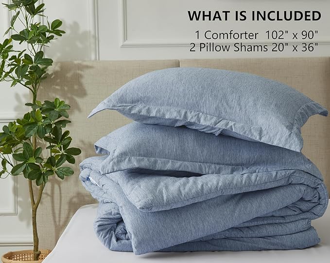 CozyLux King Size Comforter Set - 3 Pieces Blue Soft Luxury Cationic Dyeing Bedding Comforter for All Season, Breathable Lightweight Fluffy Bed Set with 1 Comforter and 2 Pillow Shams - LeafyLoom