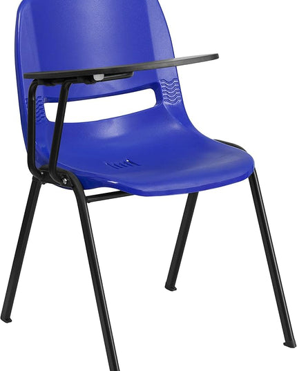 Flash Furniture HERCULES Blue Ergonomic Shell Chair with Right Handed Flip-Up Tablet Arm - LeafyLoom