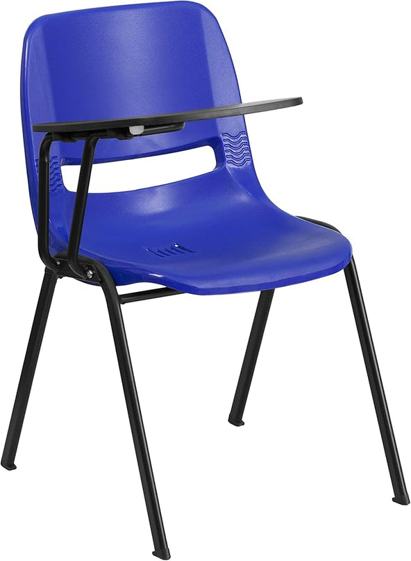 Flash Furniture HERCULES Blue Ergonomic Shell Chair with Right Handed Flip-Up Tablet Arm - LeafyLoom