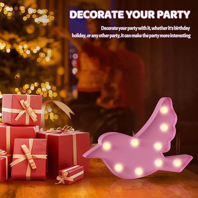 Bird Pink Party Decorations, Battery Powered Bird Night Light for Kids, Girl Birthday Party Decorations, Pink Room Decor for Girls, Pink Wall Decor for Girls Bedroom - LeafyLoom