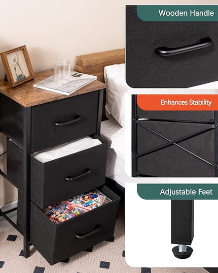 Yoobure Nightstand with 3 Fabric Drawers, Storage Drawers Small Dresser for Bedroom, Night Stands Bedside Tables Closet Drawers Dressers & Chests Organizer Unit Fabric Dresser for Hallway College Dorm - LeafyLoom