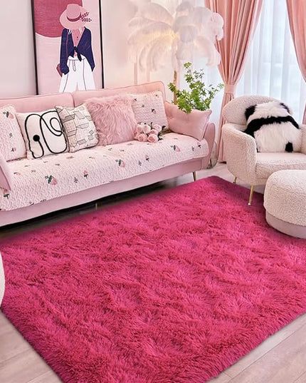 Softlife Rug for Bedroom 4x5.3 Feet Area Rug for Living Room Super Soft Shaggy Rugs for Kids Room Fluffy Fuzzy Carpets Long Plush Bedside Rug Nursery Christmas Home Decoration for Boys Girls, Rose Red - LeafyLoom