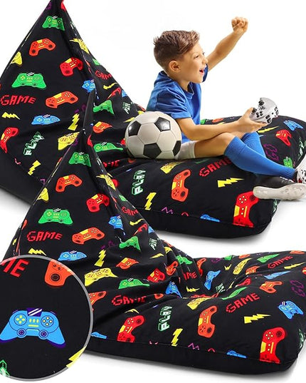 2 Pcs Stuffed Animal Storage Bean Bag Chair Stuffed Animal Bean Bag Storage Large Beanbag Covers Stuff Animal Organizer Bean Bag Couch for Kids Adults Plush Toys Pillows, Cover Only (Gamer) - LeafyLoom