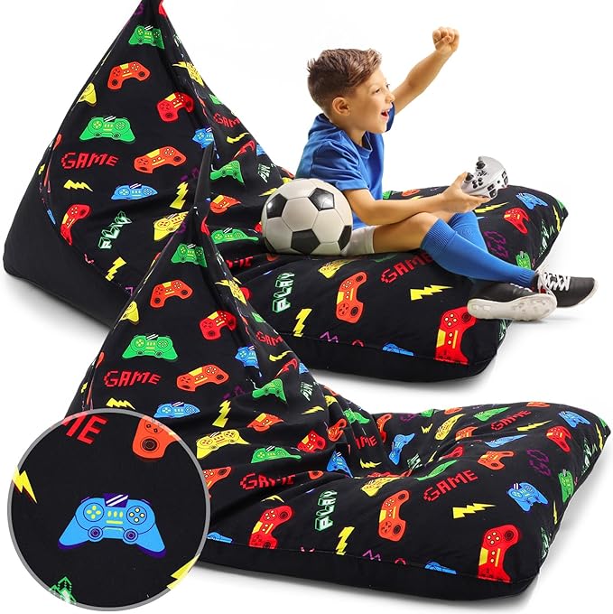 2 Pcs Stuffed Animal Storage Bean Bag Chair Stuffed Animal Bean Bag Storage Large Beanbag Covers Stuff Animal Organizer Bean Bag Couch for Kids Adults Plush Toys Pillows, Cover Only (Gamer) - LeafyLoom