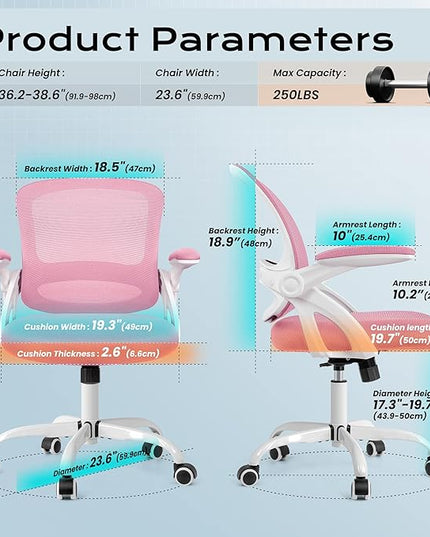 KERDOM Office Chair, Ergonomic Desk Chair, Mesh Computer Chair Height Adjustable, Comfy Swivel Task Chair with Wheels and Flip-up Arms - LeafyLoom