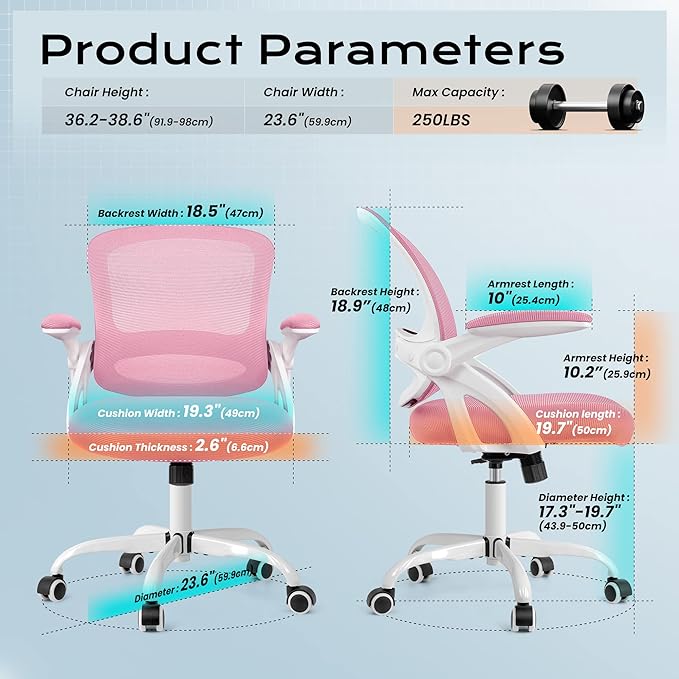 KERDOM Office Chair, Ergonomic Desk Chair, Mesh Computer Chair Height Adjustable, Comfy Swivel Task Chair with Wheels and Flip-up Arms - LeafyLoom
