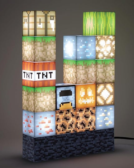 Paladone Minecraft Official Licensed Block Building Lamp 16 Customizable Light Up Blocks - Interactive Decoration, Toy, Nightlight for Kids, Gamer Room Decor, Gaming Gift for Boys and Girls - LeafyLoom
