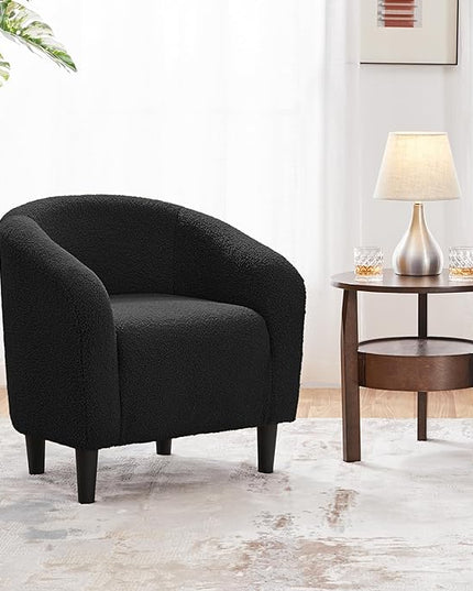 Yaheetech Accent Chair, Cozy Living Room Chairs with Soft Padded, Furry Sherpa Barrel Chair Sturdy Legs, Modern Armchair for Living Room Bedroom Reception Room Office Reading Room, Black - LeafyLoom
