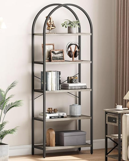 GAOMON 5 Tier Bookshelf Arched Bookcase Modern Standing Bookshelves Tall Display Racks Metal Book Shelf for Bedroom, Living Room, Home Office - LeafyLoom