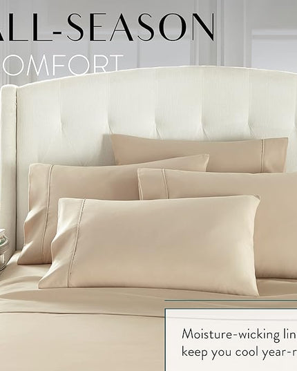 Danjor Linens California King Sheet Set - 6 Piece Set Including 4 Pillowcases - Deep Pockets - Breathable, Soft Bed Sheets - Wrinkle Free - Machine Washable - Taupe Cal King Bed Sheets - 6 pc. - LeafyLoom