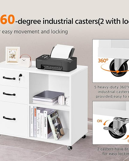 Yaheetech File Cabinet Mobile Letter Size File Organization Unit Mobile Lateral Filing Cabinet Printer Stand for Home and Office,White - LeafyLoom