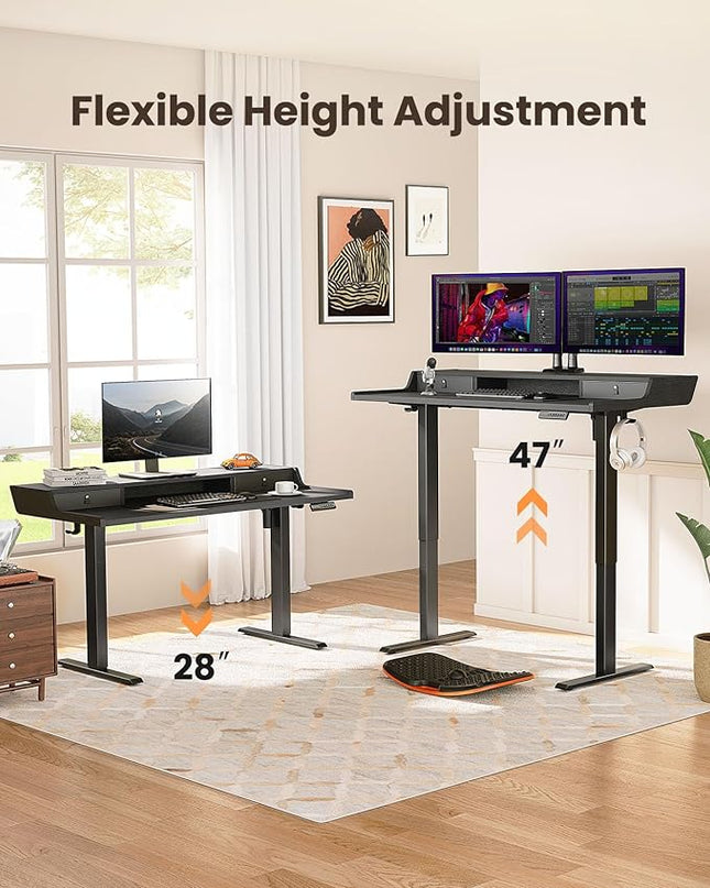 ErGear Electric Standing Desk with Drawers, 55″ x 28″ Gaming Desk with Monitor Stand, C-Clamp Mount Compatible, Home Office Height-Adjustable Desk with Storage Shelf, 4 Preset Heights, Black, EGESD37B - LeafyLoom