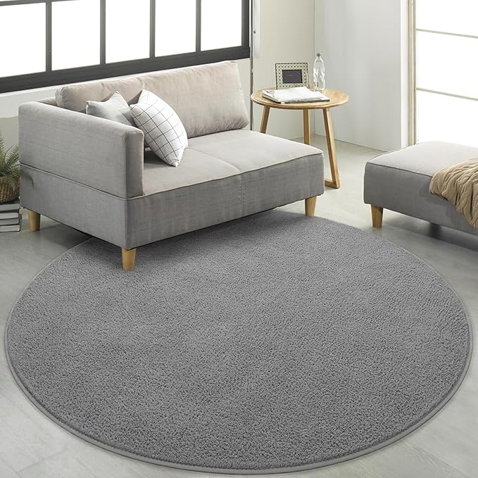 Round Area Rugs for Bedroom Living Room, 4x4 Grey Super Soft Comfy Thickened Memory-Foam Indoor Circle Carpets, Modern Aesthetic Minimalist Carpet for Boys Girls Adults Nursery Home Décor - LeafyLoom