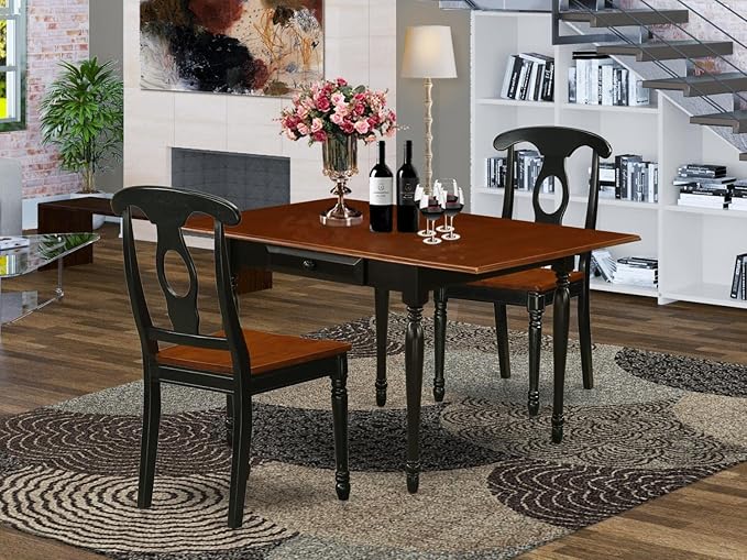 East West Furniture MZKE3-BCH-W Monza 3 Piece Modern Set Contains a Rectangle Wooden Table with Dropleaf and 2 Dining Chairs, 36x54 Inch - LeafyLoom
