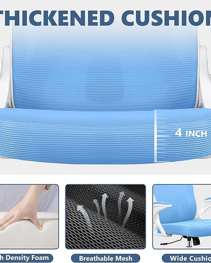 Office Chair Desk Chair, Ergonomic Mesh Computer Chair Home Office Desk Chairs, Swivel Task Chair Mid Back Breathable Rolling Chair with Adjustable Lumbar Support Flip Up Armrest (Sky Blue) - LeafyLoom