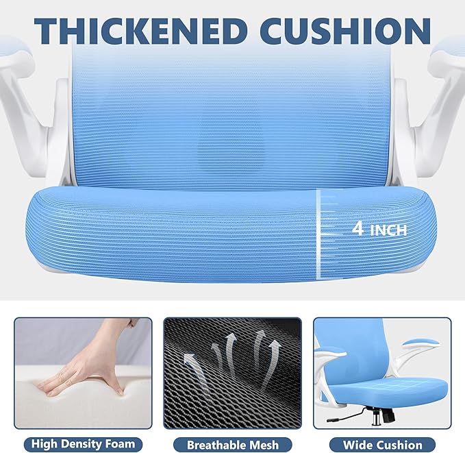 Office Chair Desk Chair, Ergonomic Mesh Computer Chair Home Office Desk Chairs, Swivel Task Chair Mid Back Breathable Rolling Chair with Adjustable Lumbar Support Flip Up Armrest (Sky Blue) - LeafyLoom