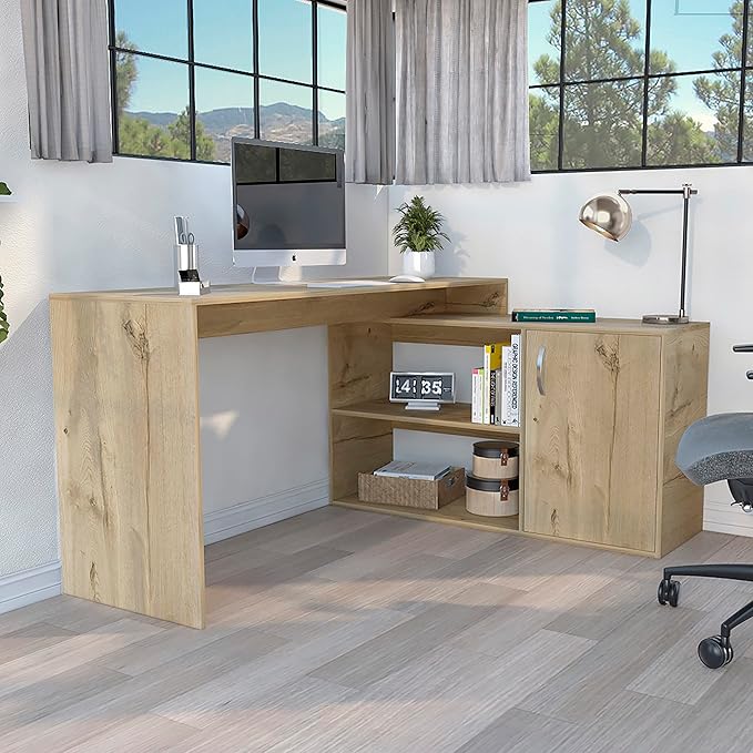 NicBex Kimberly-DW-00204-LWJ Home Office Desks, 59.64"x45.86"x30.11", Light Oak - LeafyLoom