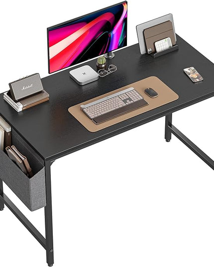 CubiCubi Computer Desk 47" Study Writing Table for Home Office, Modern Simple Style PC Desk, Black Metal Frame, Black - LeafyLoom