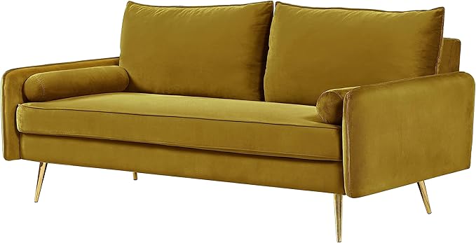 Kent Modern Sofa, European Style Velvet Living Room Furniture with Tapered Legs, Vintage Flair, and Sleek Design, Greenish Yellow - LeafyLoom