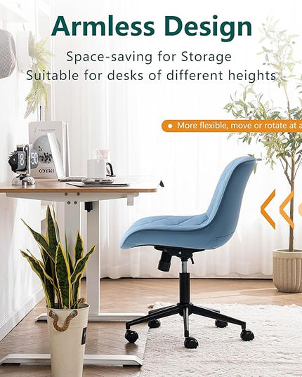 YOUNUOKE Office Chair Desk Chair with Wheels, Thick Upholstery Armless Computer Chair, Small Cute Office Chair Faux Leather Swivel Desk Chairs Task Chairs, Blue - LeafyLoom