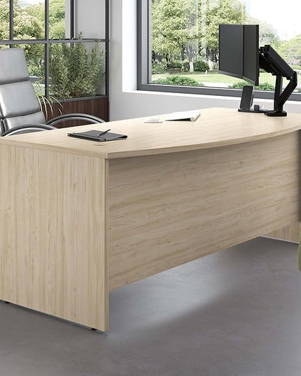 Bush Business Furniture Studio C Bow Front Desk, Computer Table for Home or Professional Office, 72W x 36D, Natural Elm - LeafyLoom