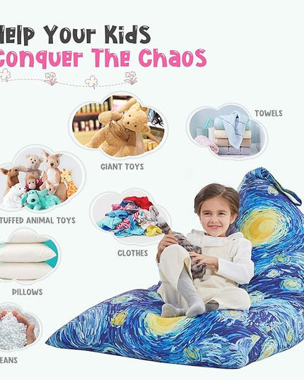 Nobildonna Stuffed Animal Storage Bean Bag for Kids (No Filler), Extra Large 250L Bean Bag Chair Cover Only, Washable Beanbag without Filling Soft Premium Canvas Stuffable Bean Bag Cover - LeafyLoom
