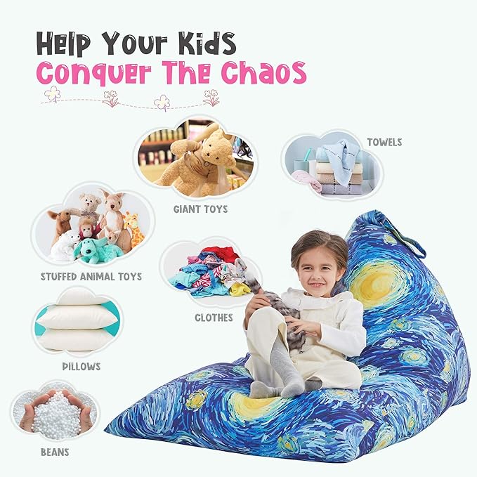 Nobildonna Stuffed Animal Storage Bean Bag for Kids (No Filler), Extra Large 250L Bean Bag Chair Cover Only, Washable Beanbag without Filling Soft Premium Canvas Stuffable Bean Bag Cover - LeafyLoom