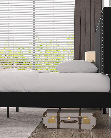 VECELO Twin Size Platform Bed Frame with Adjustable Upholstered Headboard, Modern Mattress Foundation, Strong Wood Slat Support, No Box Spring Needed, Easy Assembly - LeafyLoom
