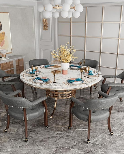 Dining Chairs with Casters and Arms, Large Rolling Dining Chairs with Wheels, Accent Wood Boss Caption's Chairs, 26" D x 25.2" W x 31.5" H, Cherry Legs & Dark Grey Fabric SY-1533-GY - LeafyLoom