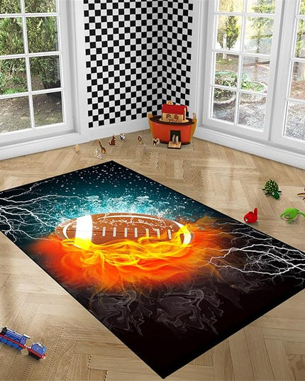 Football Rug Football Decor for Boys Bedroom Football Rug Water and Fire Cool Room Decoration Soccer Rug for Boys Room Football Printed Rug for Kids Room Playmat Rugs for Kids Room Living Room,4'×5' - LeafyLoom
