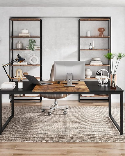 70.8 Inch Executive Desk, Large Computer Office Desk, Industrial Simple Business Study Writing Table for Home Office - LeafyLoom