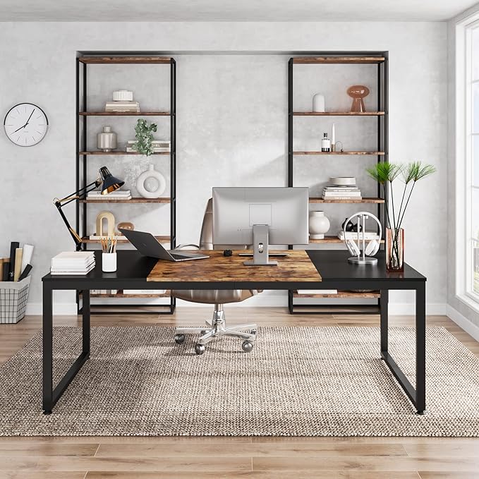 70.8 Inch Executive Desk, Large Computer Office Desk, Industrial Simple Business Study Writing Table for Home Office - LeafyLoom